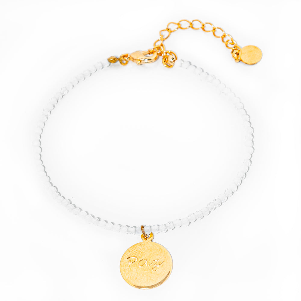 pulseira banhada a ouro 18k quartzo cristal - Desejo Paz