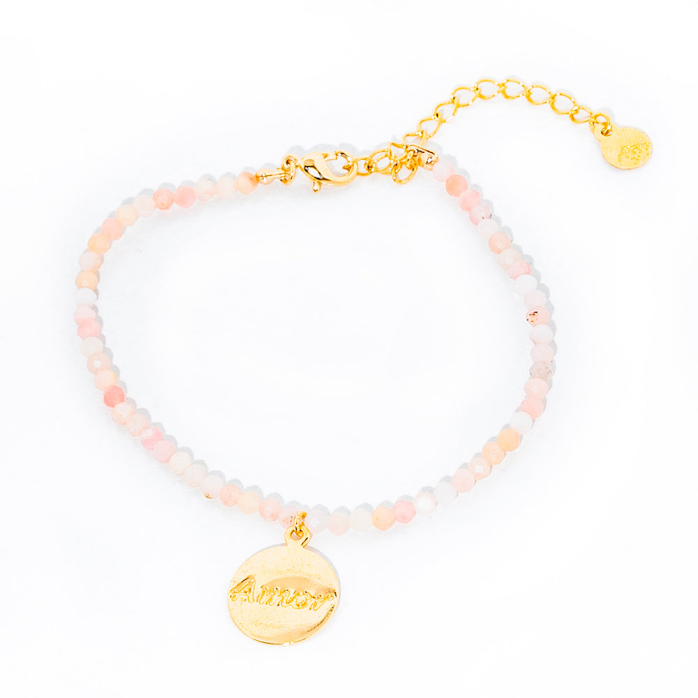 pulseira banhada a ouro 18k quartzo rosa - Desejo Amor