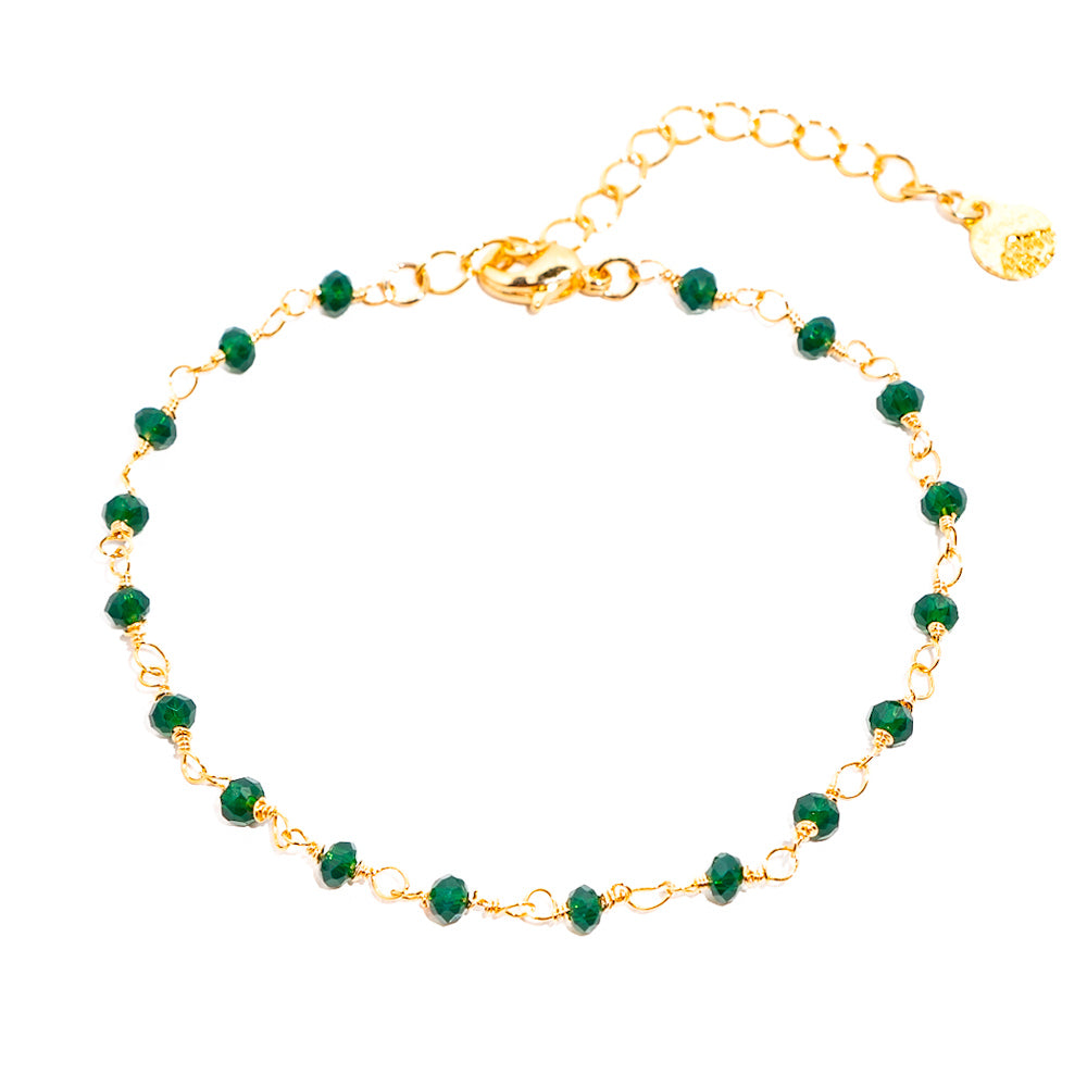 pulseira de cristais verde escuro banhada a ouro 18 k - Reia
