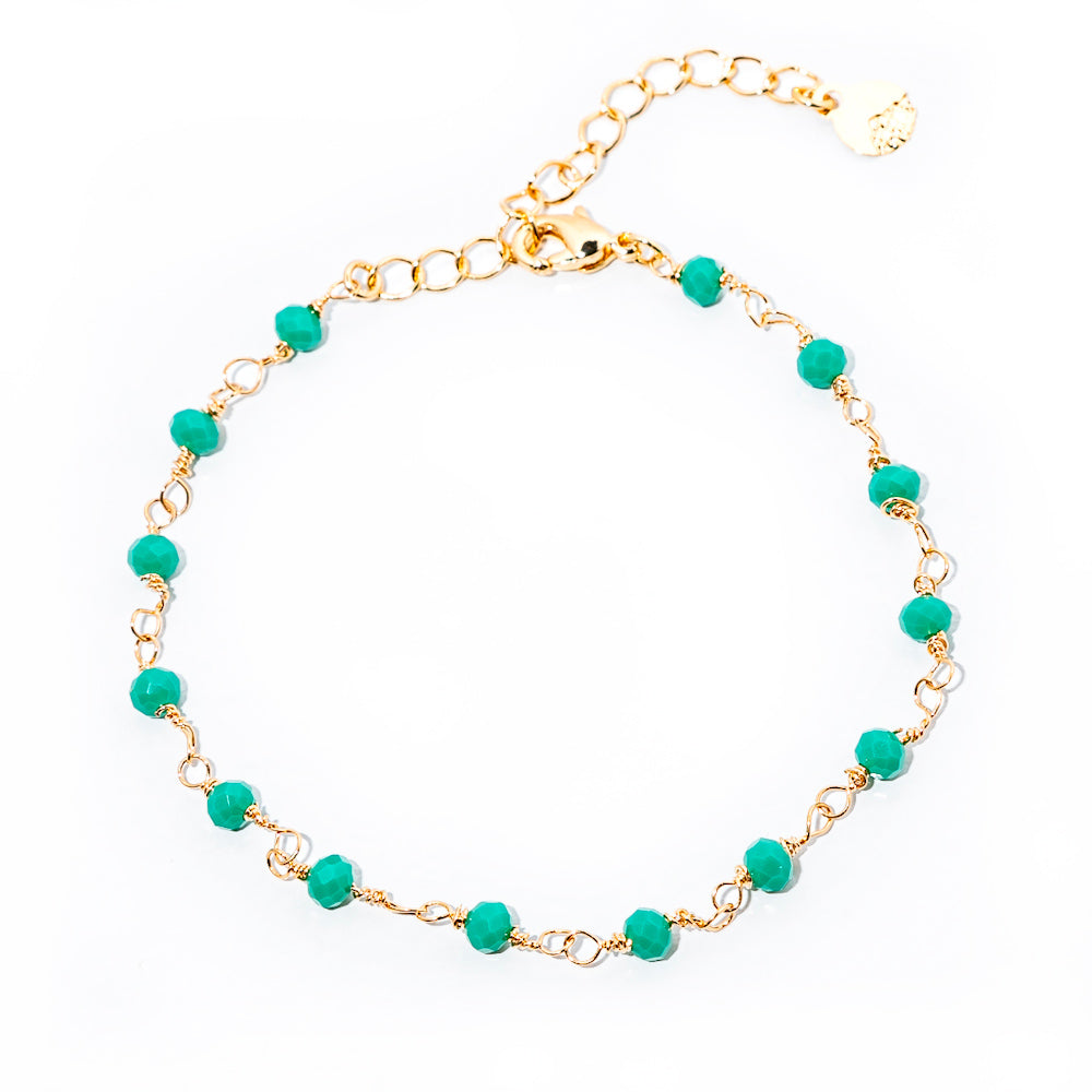 pulseira de cristal verde banhada a ouro 18 k - Reia